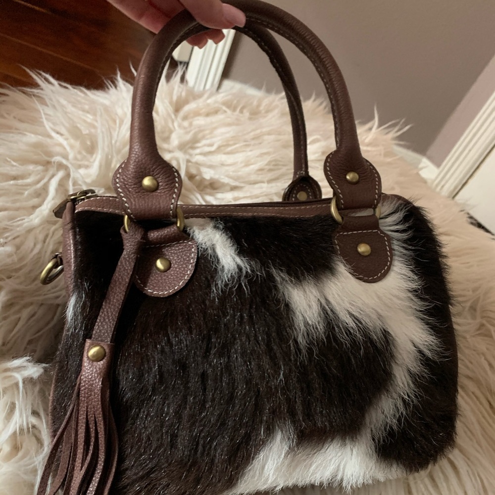 cowhide purse with long strap! never worn